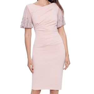 Betsy & Adam Pale Baby Pink Mesh Flutter Sleeve Knee Length Sheath Dress Size 8